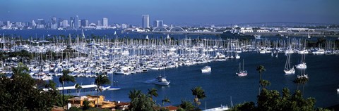 Framed Boats moored at a harbor, San Diego, California, USA Print