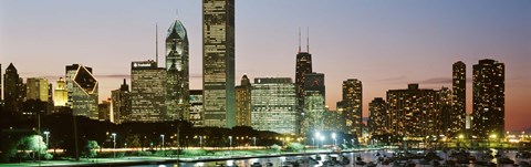 Framed Buildings lit up at night, Chicago, Cook County, Illinois, USA Print