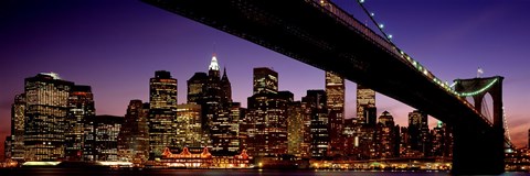 Framed Night Brooklyn Bridge Skyline New York City NY USA Print