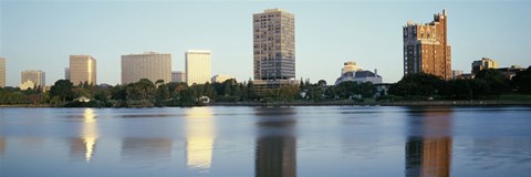 Framed Lake Merritt with skyscrapers, Oakland, California Print