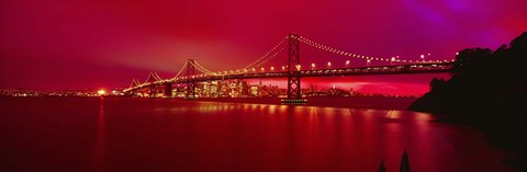 Framed Suspension bridge lit up at night, Bay Bridge, San Francisco, California, USA Print