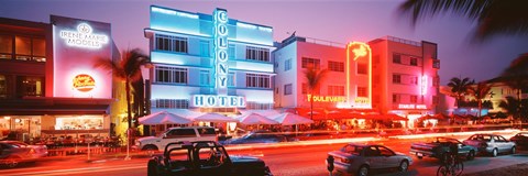 Framed Buildings Lit Up At Night, South Beach, Miami Beach, Florida, USA Print