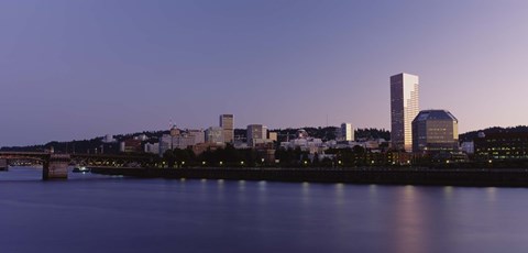 Framed Buildings on the waterfront at dusk, Portland, Oregon Print