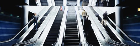 Framed Group of people on escalators at an airport, O'Hare Airport, Chicago, Illinois, USA Print