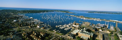 Framed Aerial view of a harbor, Newport Harbor, Newport, Rhode Island, USA Print