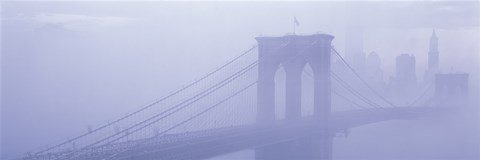 Framed Brooklyn Bridge in the fog Print