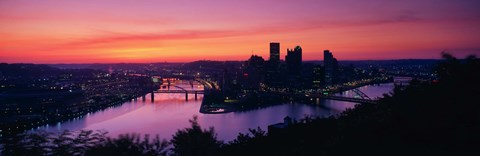 Framed Pittsburgh against a Red Sky Print