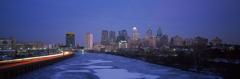 Framed Philadelphia Skyline at Night Print
