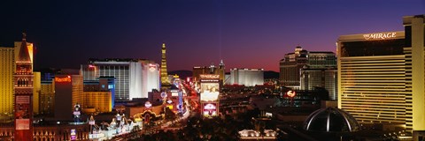 Framed Buildings Lit Up At Night, Las Vegas, Nevada, USA (purple sky) Print