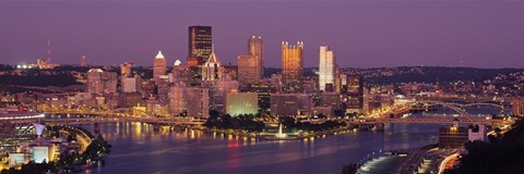 Framed Night view of Pittsburgh Print