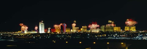 Framed Distant View of Buildings Lit Up At Night, Las Vegas, Nevada, USA Print