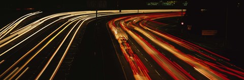 Framed High angle view of traffic on a road at night, Oakland, California, USA Print