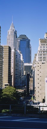 Framed Low angle view of Manhattan skyscrapers, New York City Print