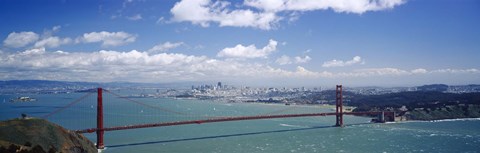 Framed High angle view of a suspension bridge across a bay, Golden Gate Bridge, San Francisco, California, USA Print