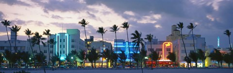 Framed Buildings Lit Up At Dusk, Ocean Drive, Miami Beach, Florida, USA Print
