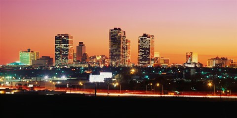 Framed Fort Worth at dusk, Texas Print