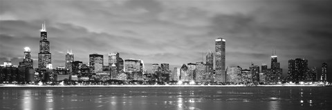 Framed Black and White view of Buildings at the waterfront, Chicago, Illinois Print