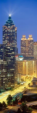 Framed Skyscrapers lit up at night, Atlanta, Georgia, USA Print