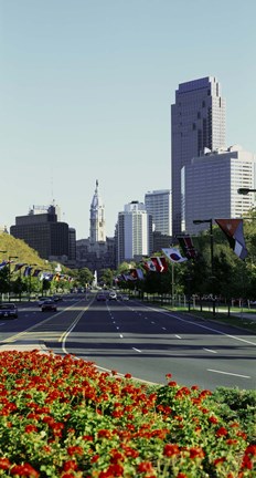 Framed Buildings in a city, Benjamin Franklin Parkway, Philadelphia, Pennsylvania, USA Print