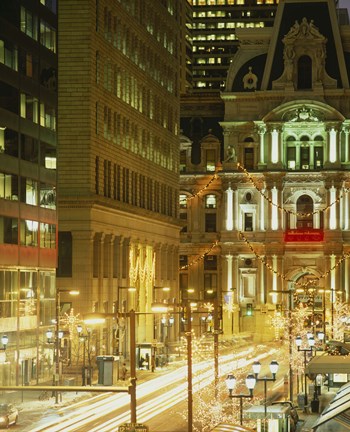 Framed Building lit up at night, City Hall, Philadelphia, Pennsylvania, USA Print