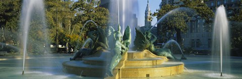 Framed Fountain In Front Of A Building, Logan Circle, City Hall, Philadelphia, Pennsylvania, USA Print