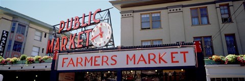 Framed Low angle view of buildings in a market, Pike Place Market, Seattle, Washington State, USA Print