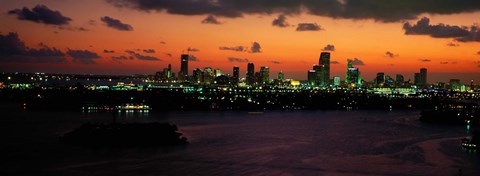 Framed Miami at night, Florida Print