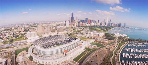Framed Aerial view of a stadium, Soldier Field, Chicago, Illinois Print