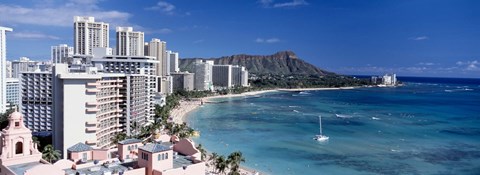 Framed Buildings at the waterfront, Waikiki Beach, Honolulu, Oahu, Maui, Hawaii, USA Print