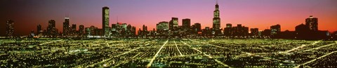 Framed USA, Illinois, Chicago, High angle view of the city at night Print