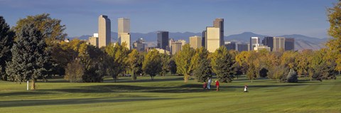 Framed USA, Colorado, Denver, panoramic view of skyscrapers around a golf course Print