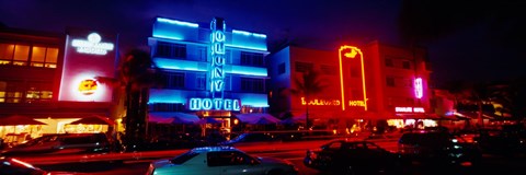 Framed Low Angle View Of A Hotel Lit Up At Night, Miami, Florida, USA Print