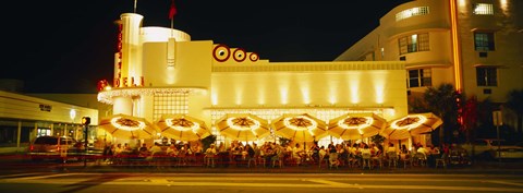 Framed Restaurant lit up at night, Miami, Florida, USA Print