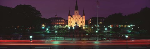 Framed Buildings lit up at night, Jackson Square, St. Louis Cathedral, French Quarter, New Orleans, Louisiana, USA Print