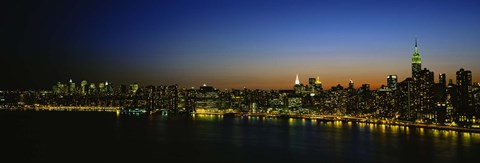 Framed City skyline at night, view of Manhattan from Long Island, New York City, New York State, USA Print