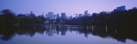Framed USA, New York State, New York City, Central Park Lake, Skyscrapers in a city Print