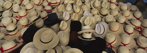 Framed High Angle View Of Hats In A Market Stall, San Francisco El Alto, Guatemala Print
