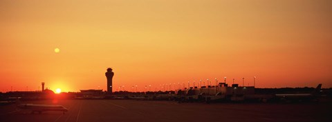 Framed Sunset Over An Airport, O&#39;Hare International Airport, Chicago, Illinois, USA Print