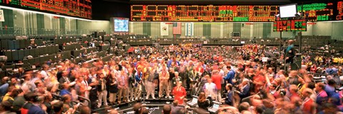 Framed Large group of people on the trading floor, Chicago Board of Trade, Chicago, Illinois, USA Print