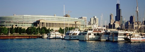 Framed Boats Moored At A Dock, Chicago, Illinois, USA Print