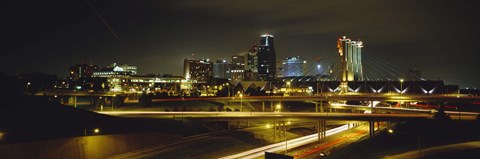 Framed Buildings Lit Up At Night, Kansas City, Missouri, USA Print