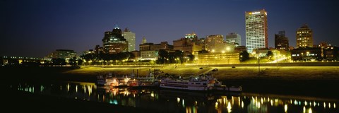 Framed Buildings Lit Up At Dusk, Memphis, Tennessee, USA Print