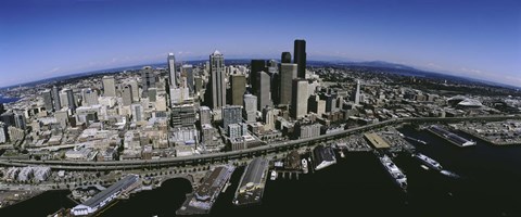 Framed Aerial view of a city, Seattle, Washington State, USA Print