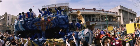 Framed Crowd of people cheering a Mardi Gras Parade, New Orleans, Louisiana, USA Print