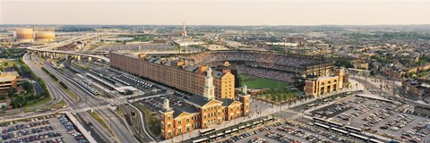 Framed Aerial view of a baseball stadium in a city, Oriole Park at Camden Yards, Baltimore, Maryland, USA Print