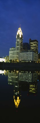 Framed Buildings in a city lit up at night, Scioto River, Columbus, Ohio, USA Print