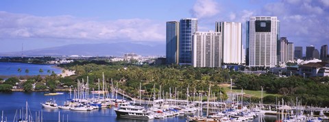 Framed Boats in Ala Wai, Honolulu, Hawaii Print