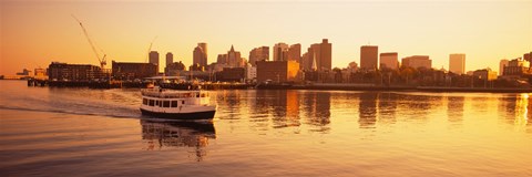 Framed Ferry moving in the sea, Boston Harbor, Boston, Massachusetts, USA Print