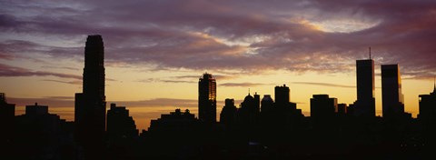 Framed Silhouette of skyscrapers at sunset, Manhattan, New York City, New York State, USA Print