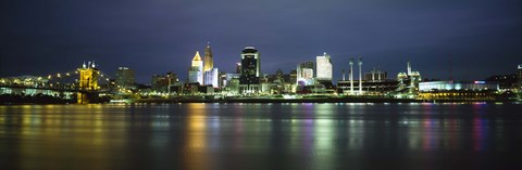 Framed Ohio River Skyline at Night Print